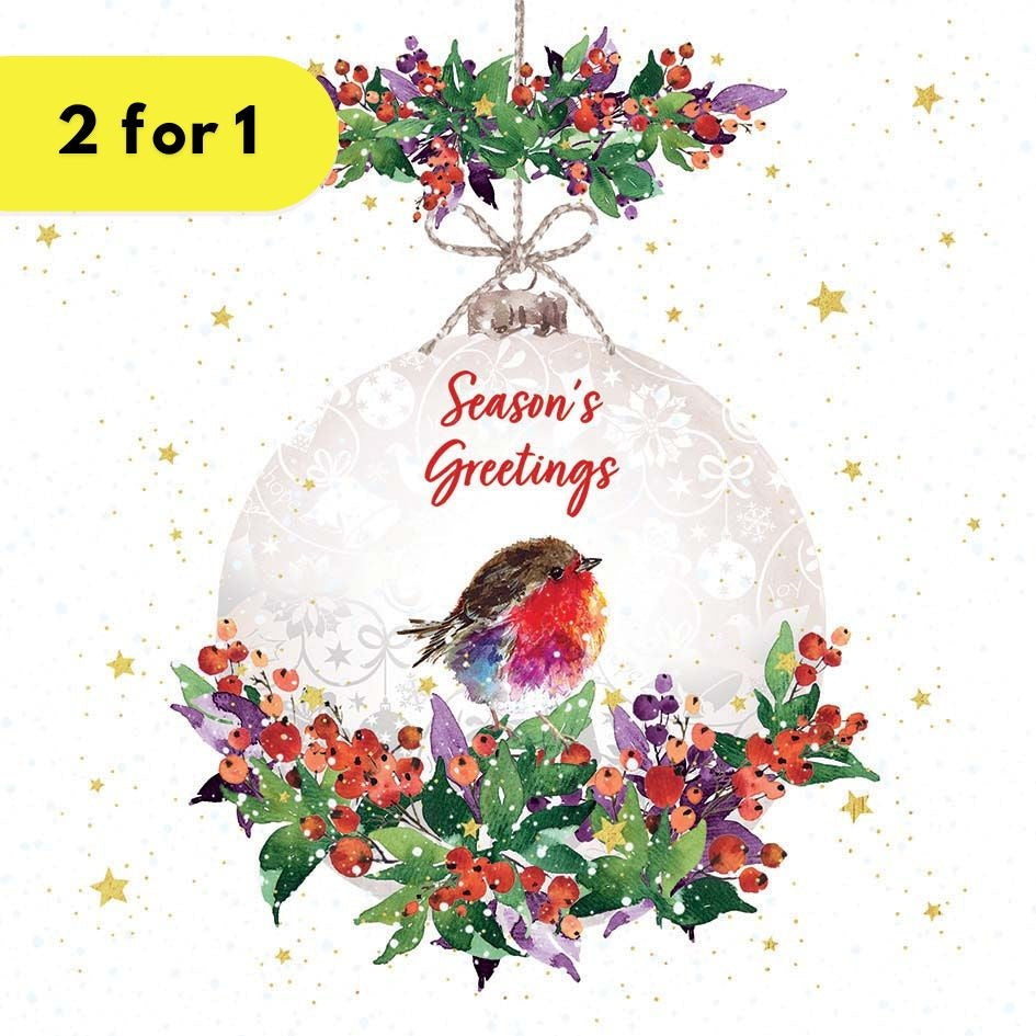 Floral Bauble With Robin Christmas Cards Type 1 Diabetes JDRF JDRF UK floral-bauble-with-robin-christmas-cards-type-1-diabetes-jdrf-jdrf-uk