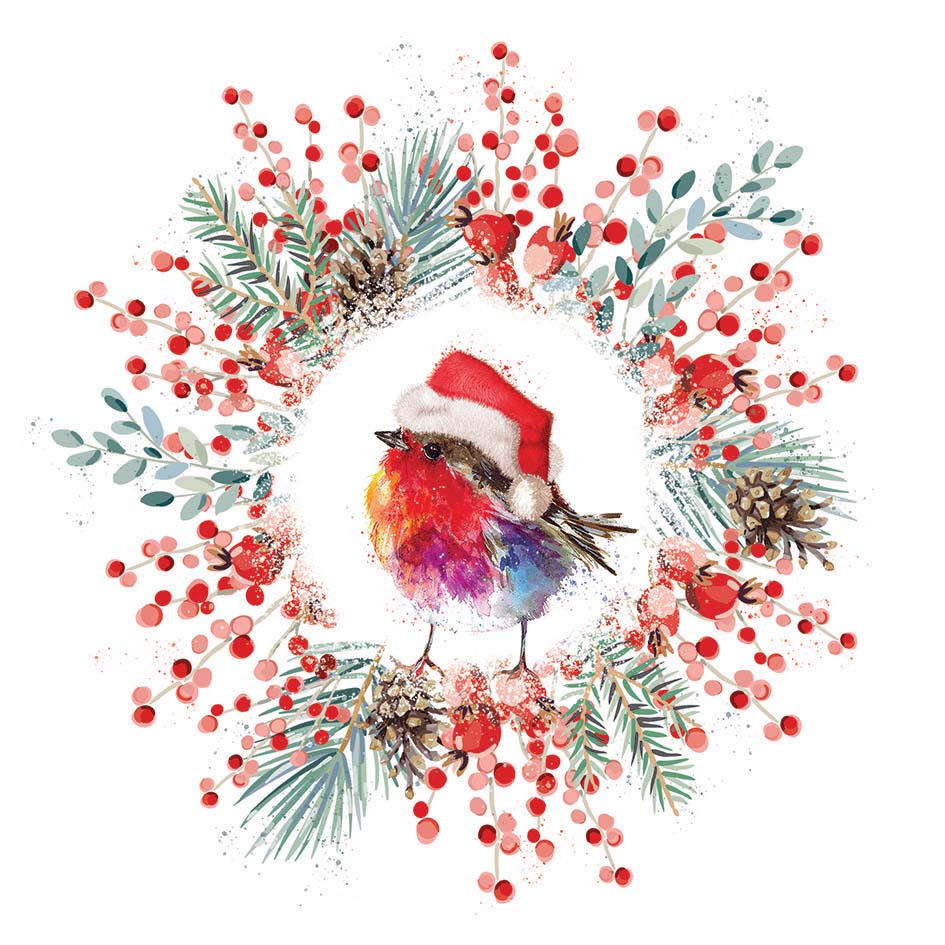 Fluffy Robin Junior Wreath Berry Wreath With Robin Christmas Cards fluffy-robin-junior-wreath-berry-wreath-with-robin-christmas-cards